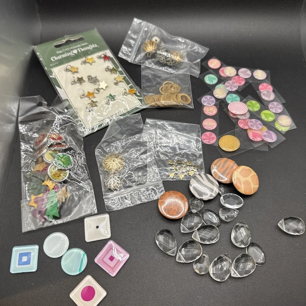 Bundle Of Scrapbooking / Crafting Supplies - Charms Beads Stickers